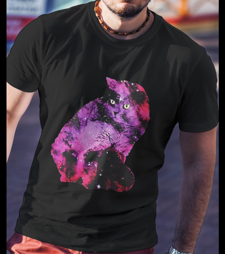 Galaxy Cat Joey Rooney Purple Nebula Cosmic T-Shirt