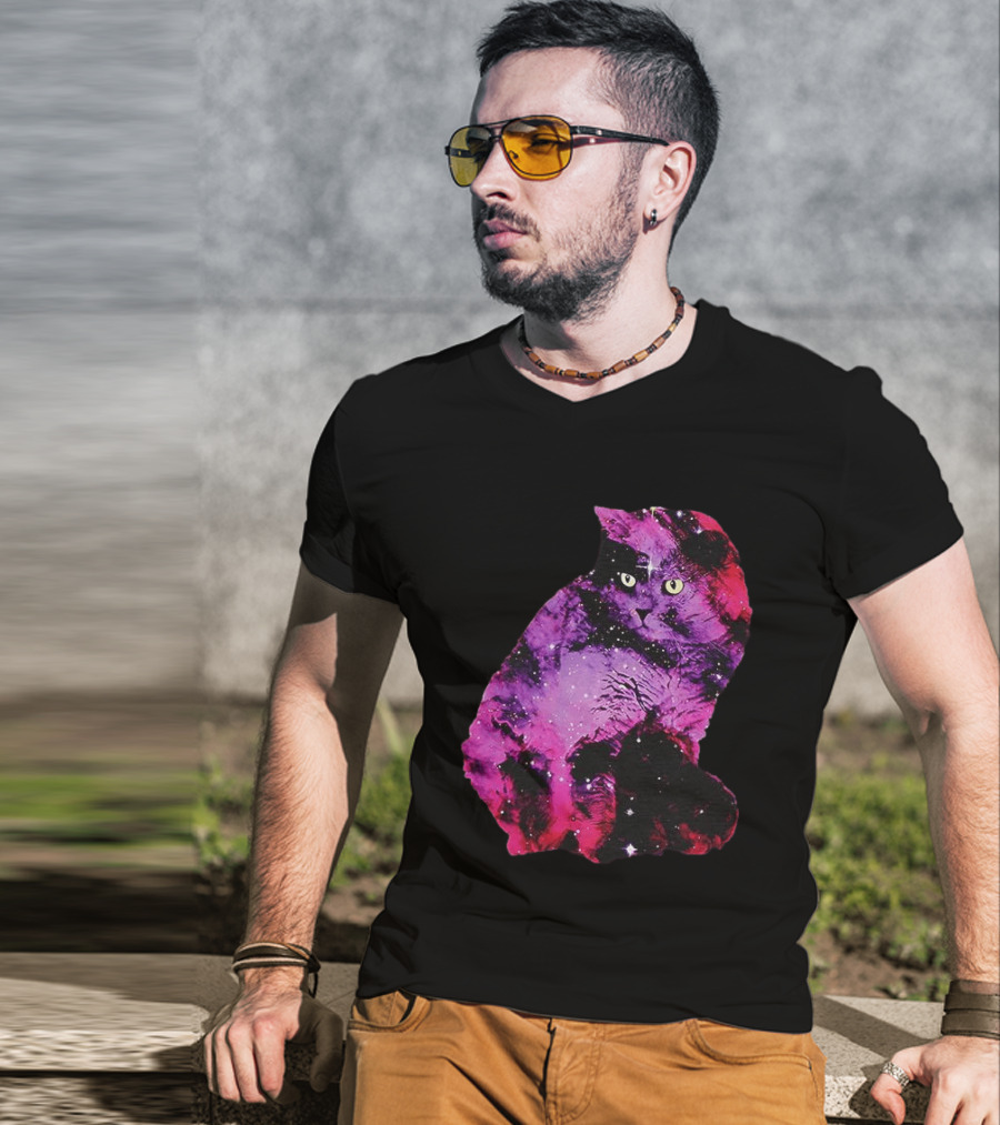 Galaxy Cat Joey Rooney Purple Nebula Cosmic T-Shirt