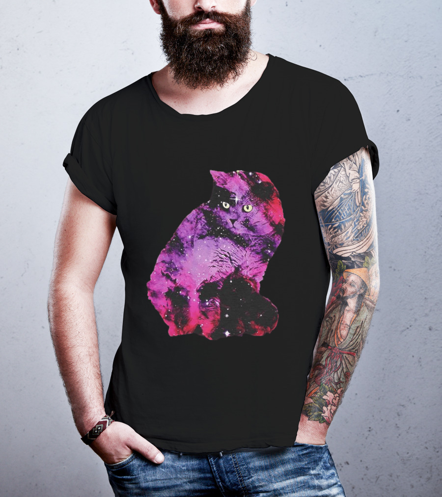 Galaxy Cat Joey Rooney Purple Nebula Cosmic T-Shirt