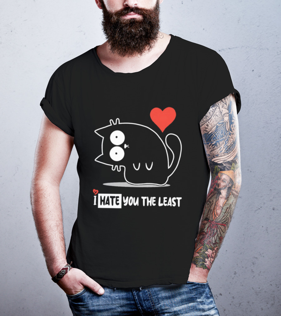 I Hate You The Least Black Cat Cartoon Red Heart Humor T-Shirt