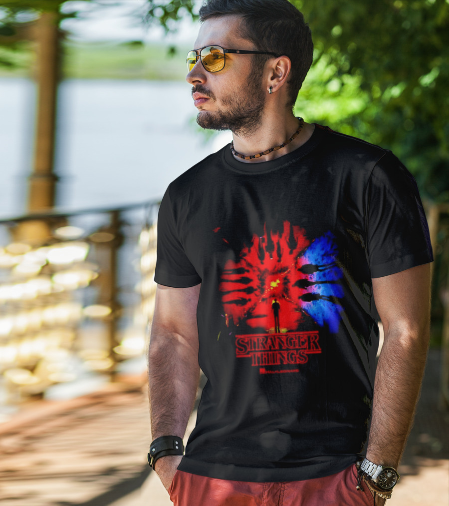 Stranger Things Music From The Netflix Red Blue Monster Burst T-Shirt