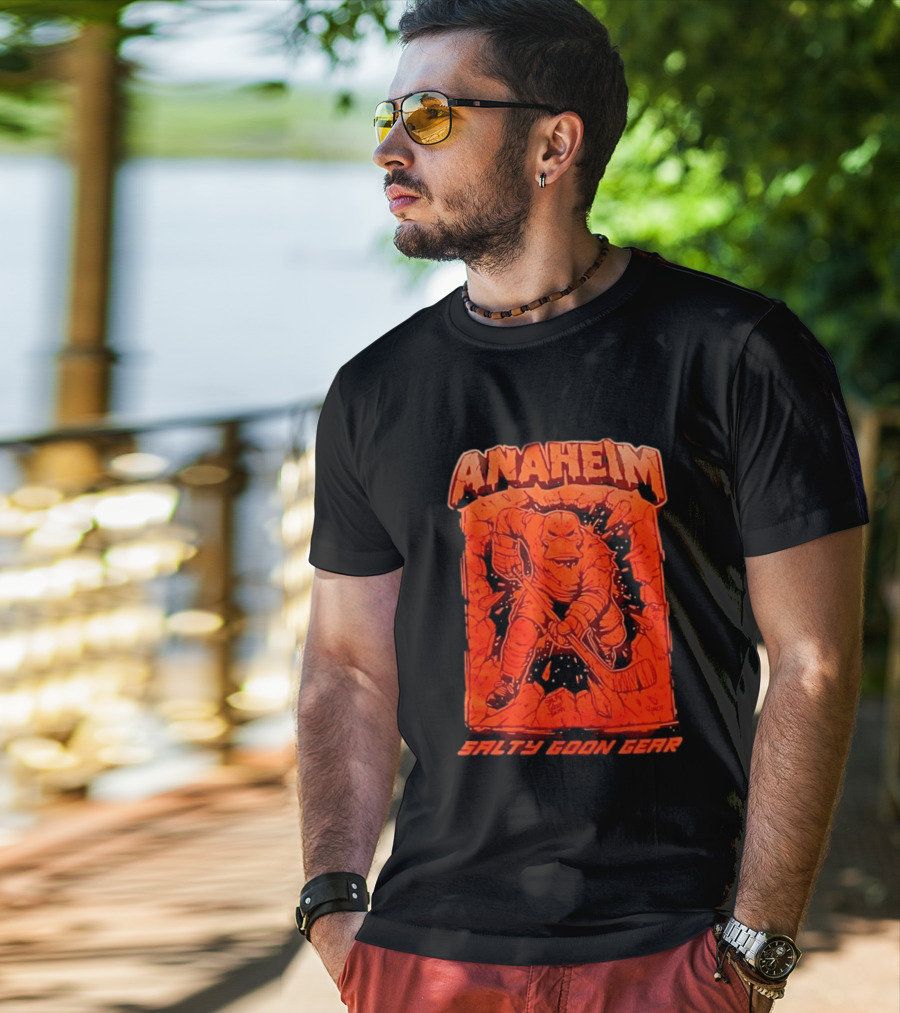 Anaheim Salty Goon Gear Aggressive Hockey Duck Breaking Wall T-Shirt