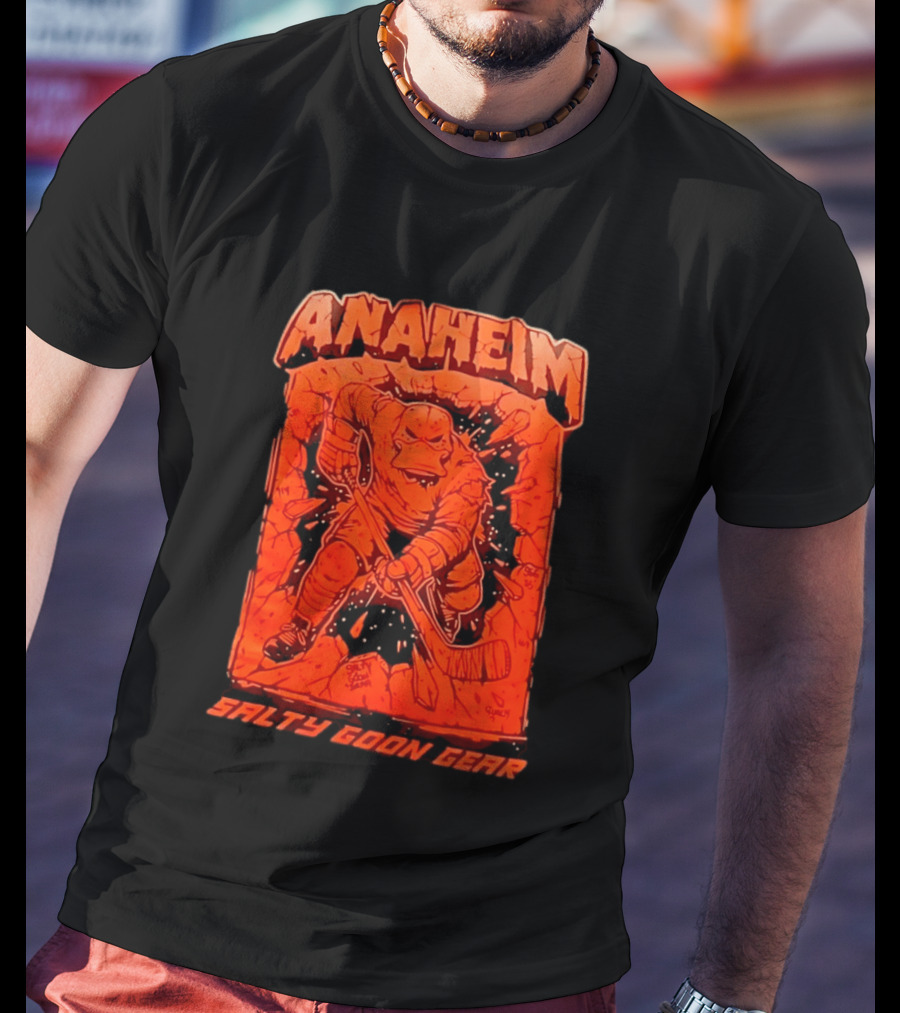 Anaheim Salty Goon Gear Aggressive Hockey Duck Breaking Wall T-Shirt