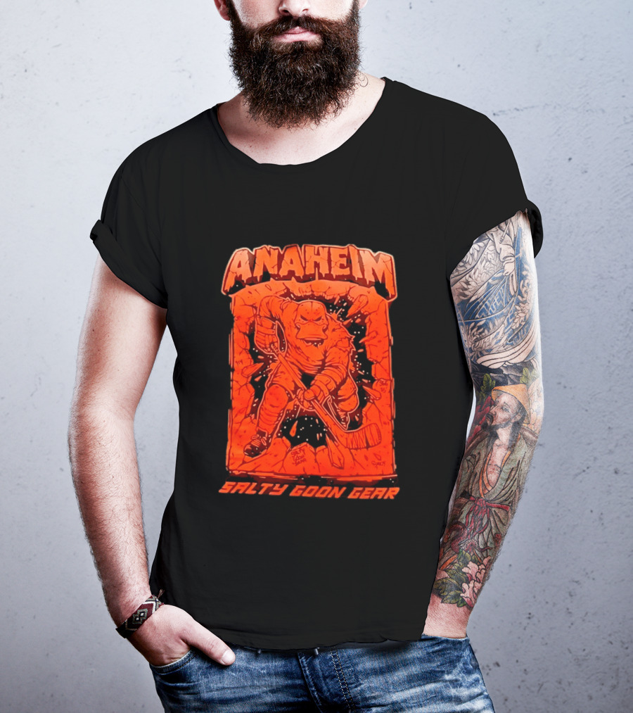 Anaheim Salty Goon Gear Aggressive Hockey Duck Breaking Wall T-Shirt