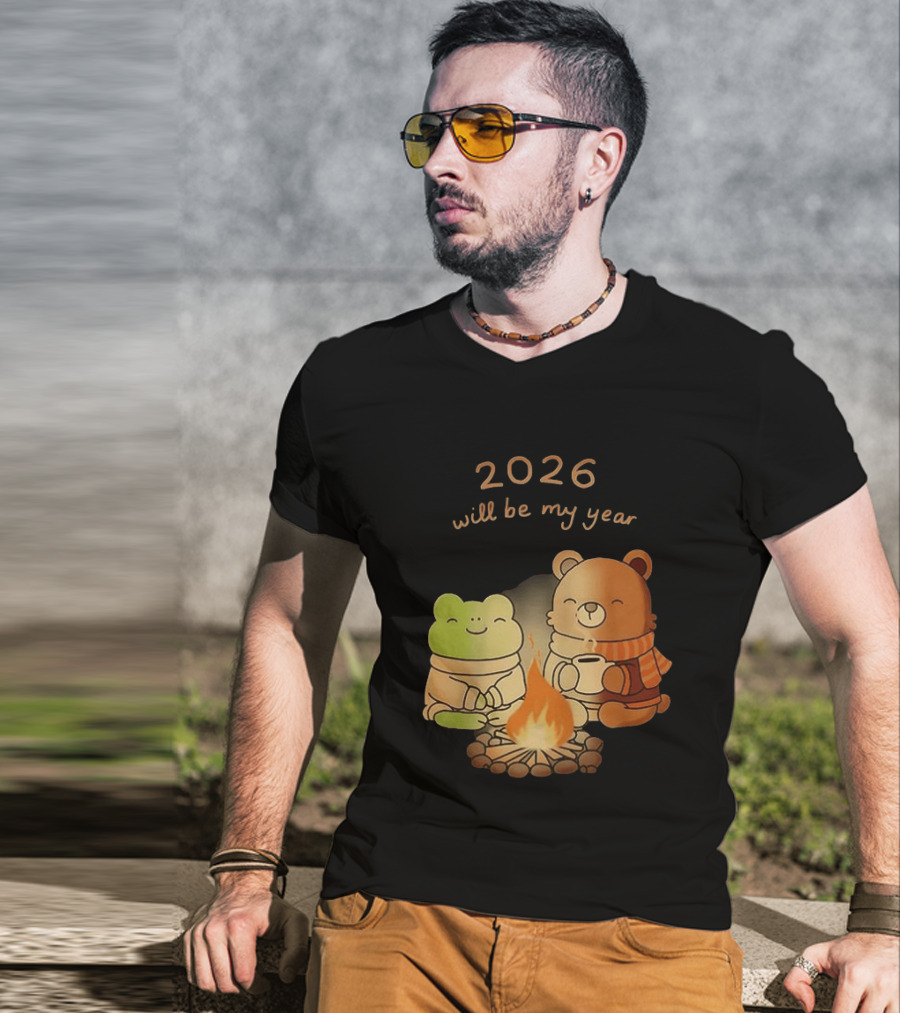 2026 Will Be My Year Frog And Bear Campfire Cozy Scene T-Shirt