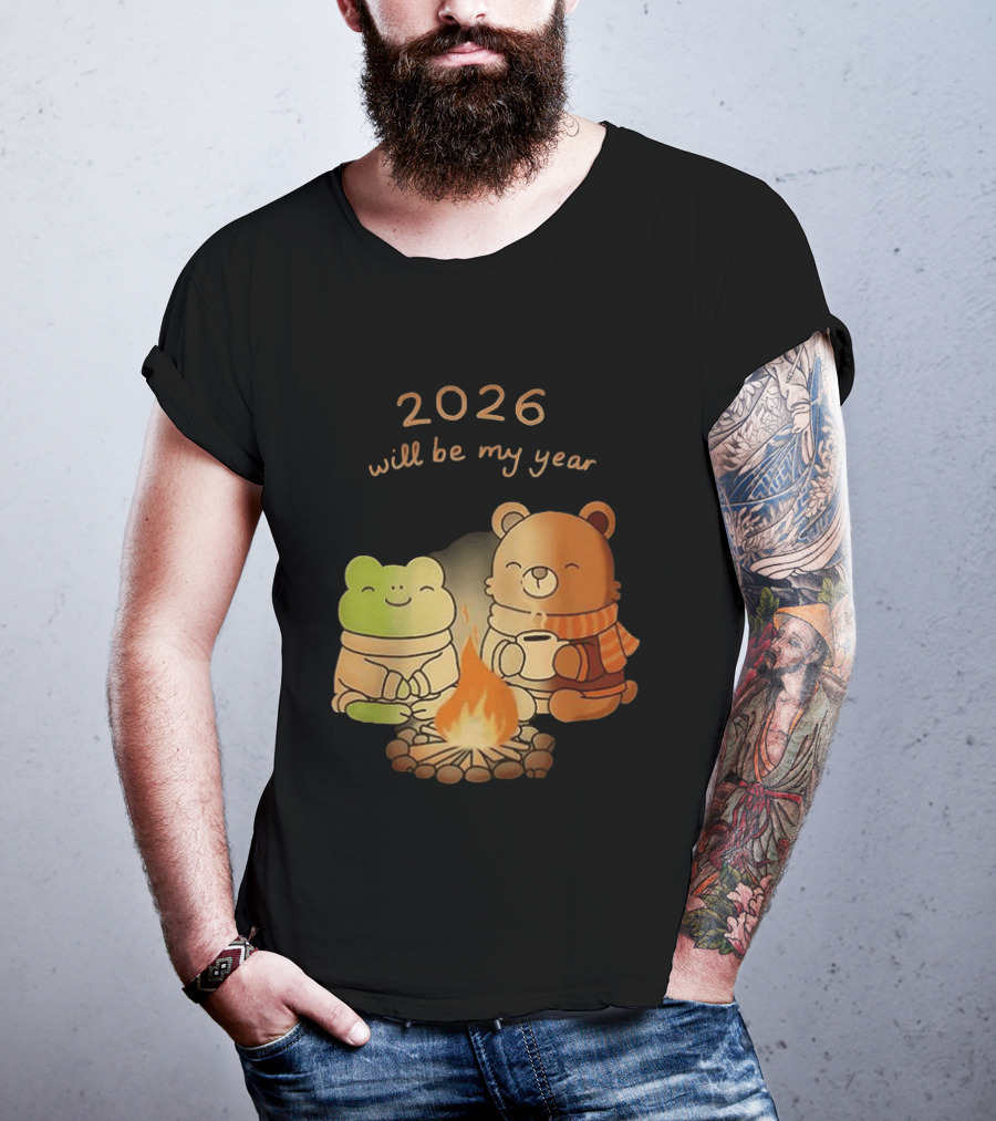 2026 Will Be My Year Frog And Bear Campfire Cozy Scene T-Shirt