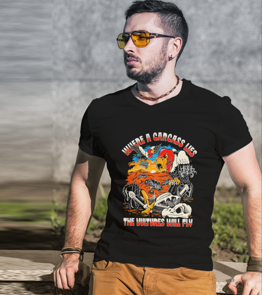Where A Carcass Lies The Vultures Will Fly Skeleton Wings T-Shirt