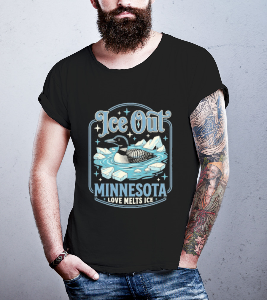 Loon Ice Out Minnesota Love Melts ICE Lake Water Bird T-Shirt
