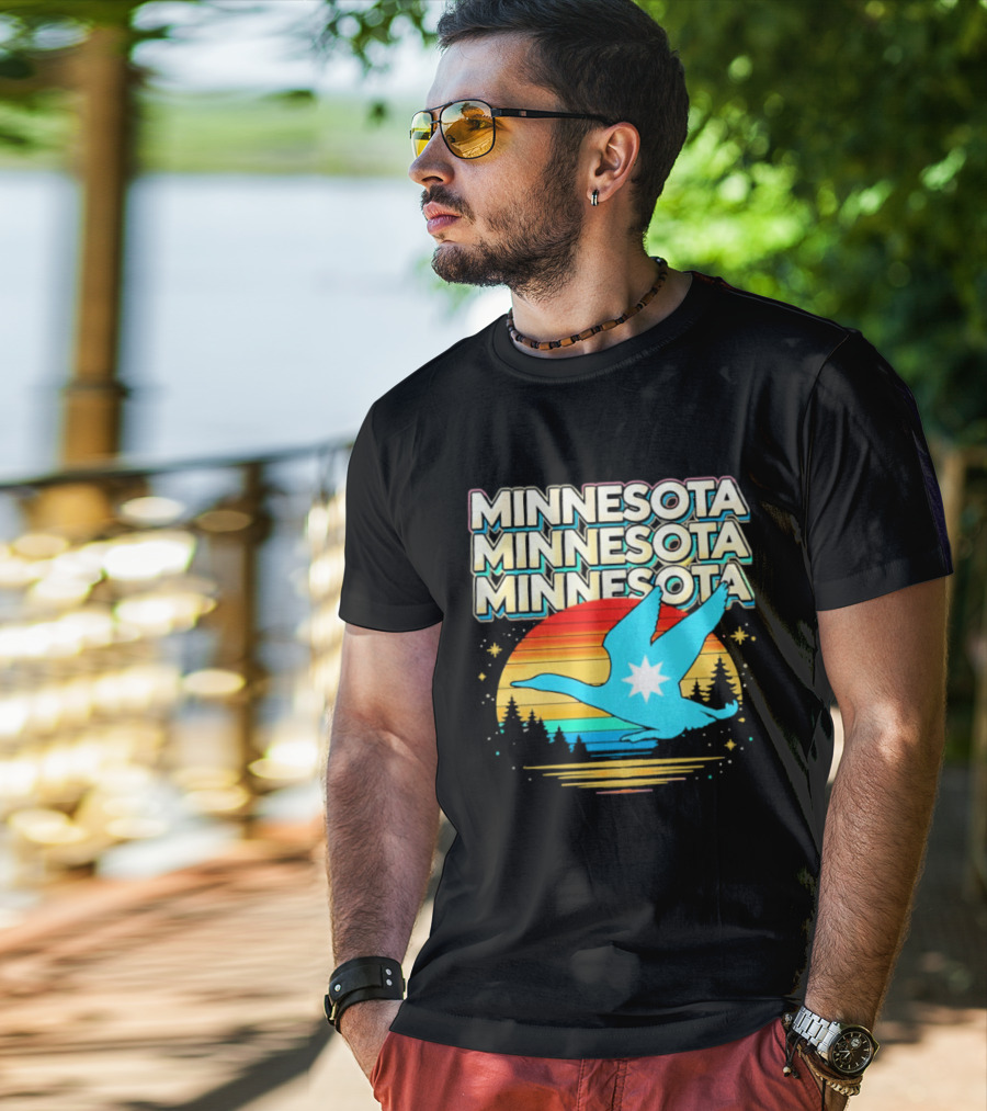 MINNESOTA Resistance 2026 Goose Sunset Forest Scene T-Shirt
