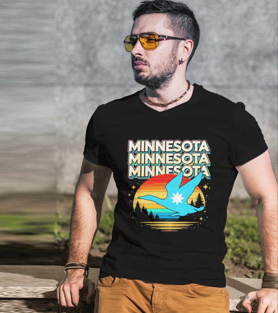 MINNESOTA Resistance 2026 Goose Sunset Forest Scene T-Shirt