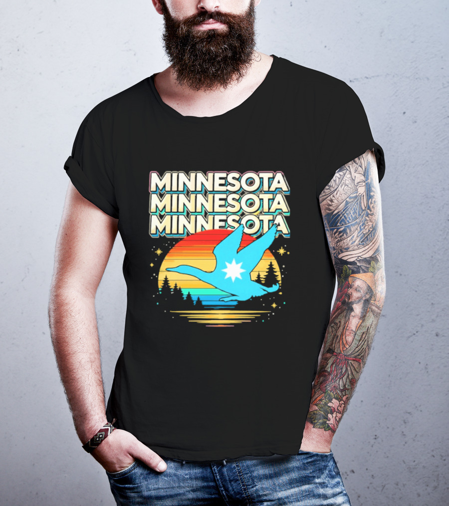 MINNESOTA Resistance 2026 Goose Sunset Forest Scene T-Shirt