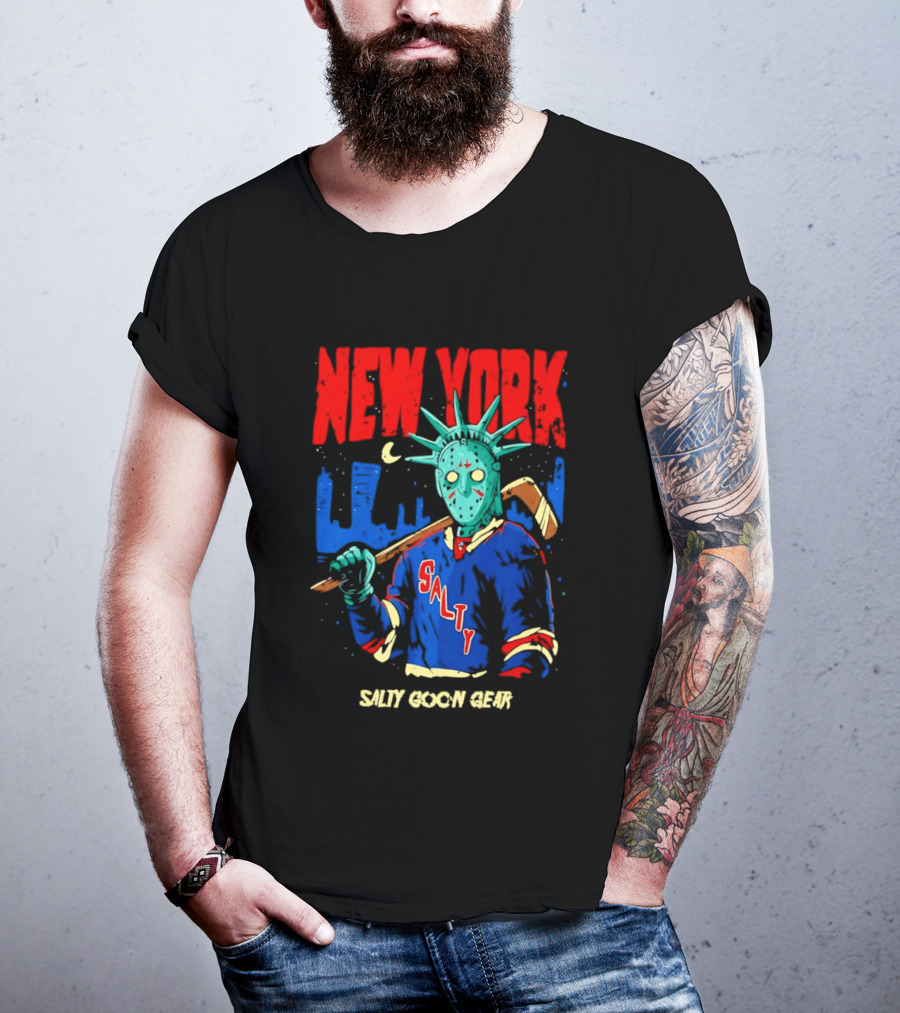 New York Salty Goon Liberty Mask Hockey Player Salty Goon Gear T-Shirt