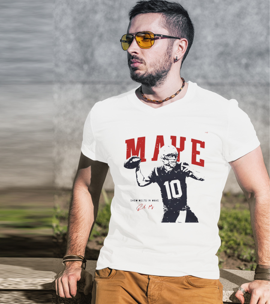 Drake Maye 10 New England Patriots Snow Melts In Wave T-Shirt