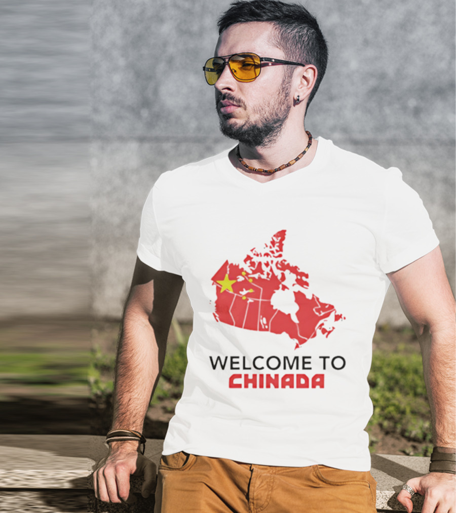 Welcome To Chinada Canada Map Redesign With Bold Text And Yellow Stars T-Shirt