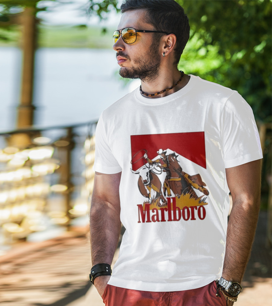 Marlboro Cowboy With Lasso Riding Horse Rugged Outdoors Adventure T-Shirt