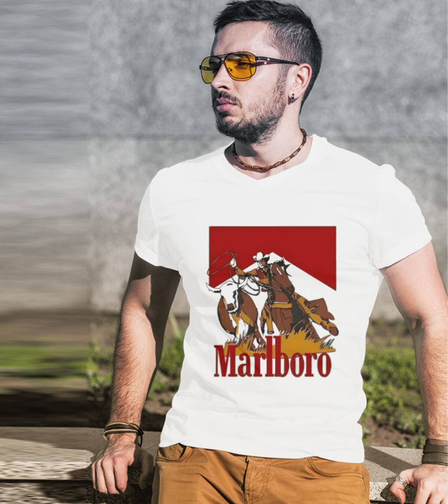 Marlboro Cowboy With Lasso Riding Horse Rugged Outdoors Adventure T-Shirt