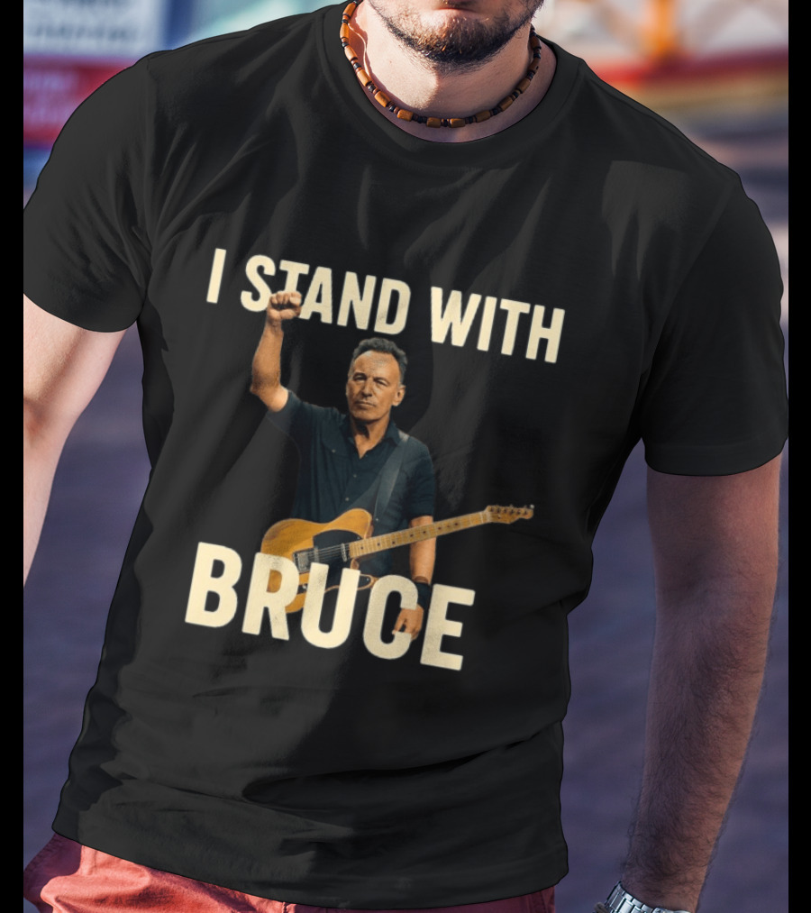 I Stand With Bruce Springsteen Iconic Fist Raised Electric Guitar T-Shirt