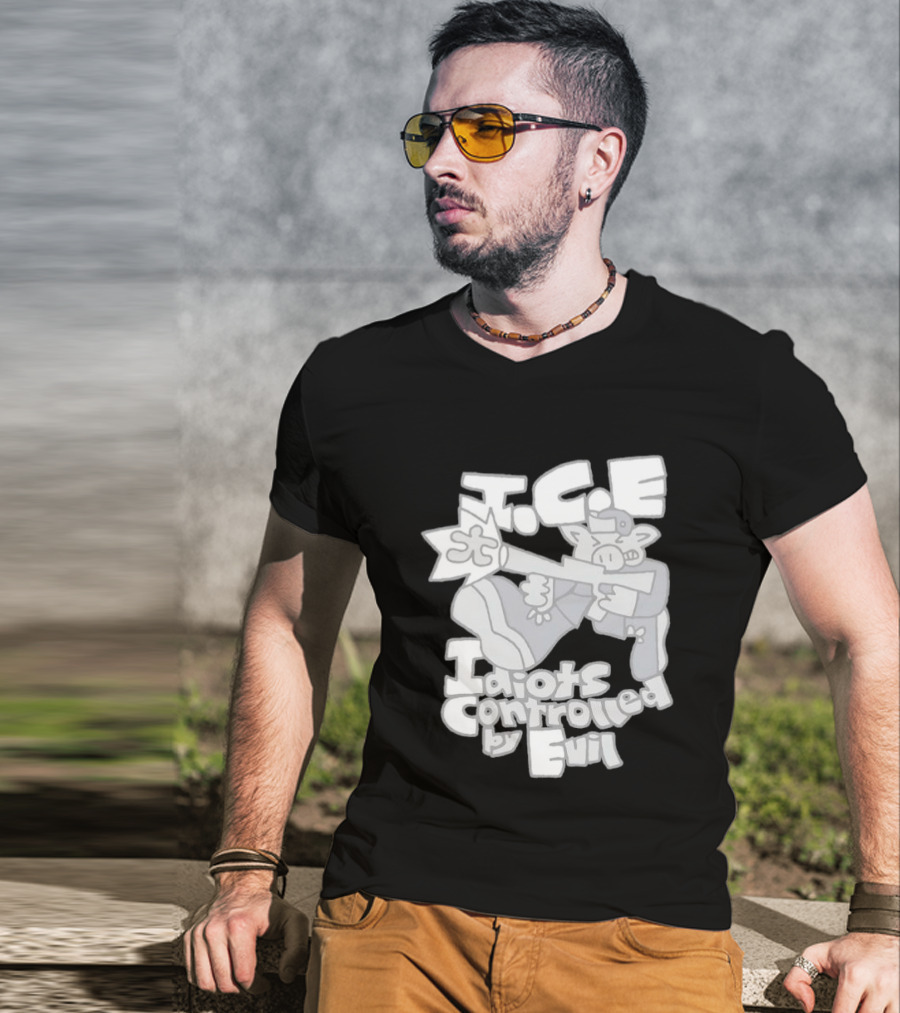 I.C.E Idiots Controlled By Evil Shooter Character With Gun T-Shirt