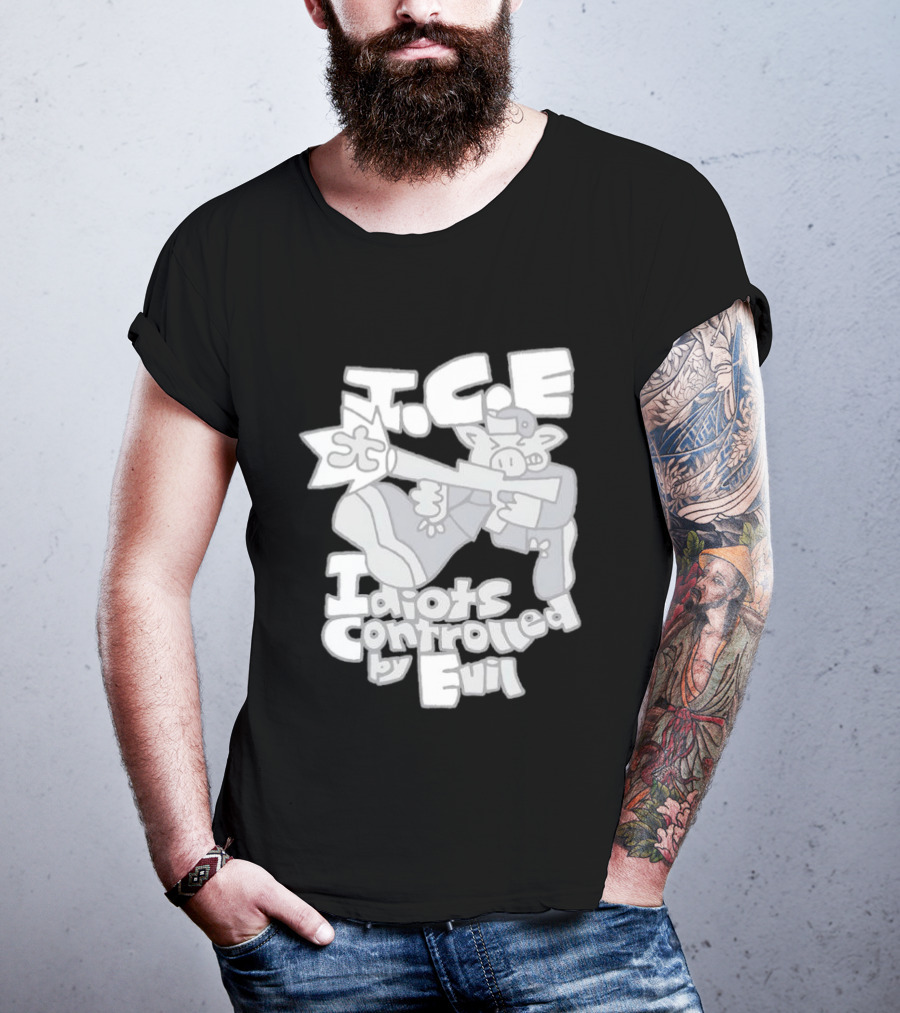 I.C.E Idiots Controlled By Evil Shooter Character With Gun T-Shirt