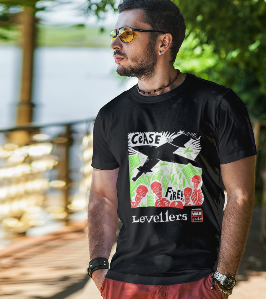 Cease Fire Levellers Red Skeletons Urban Scene T-Shirt