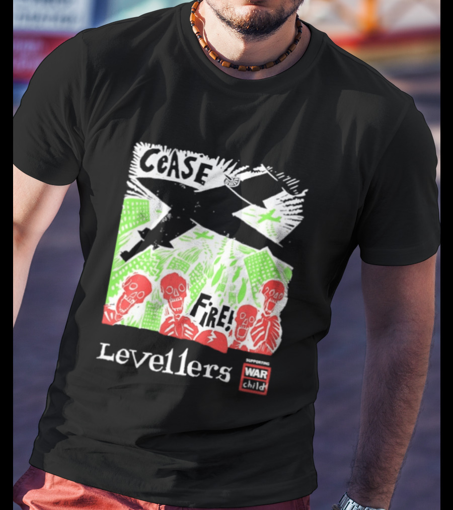 Cease Fire Levellers Red Skeletons Urban Scene T-Shirt