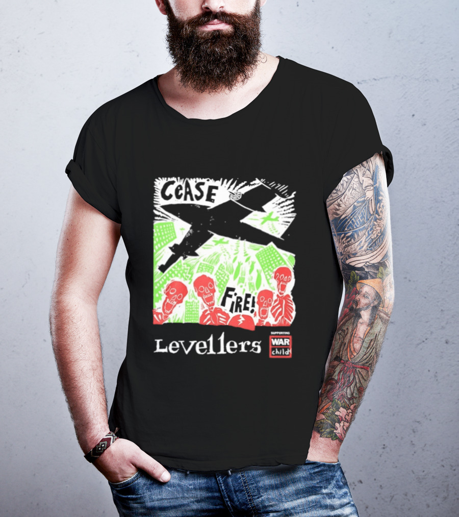 Cease Fire Levellers Red Skeletons Urban Scene T-Shirt