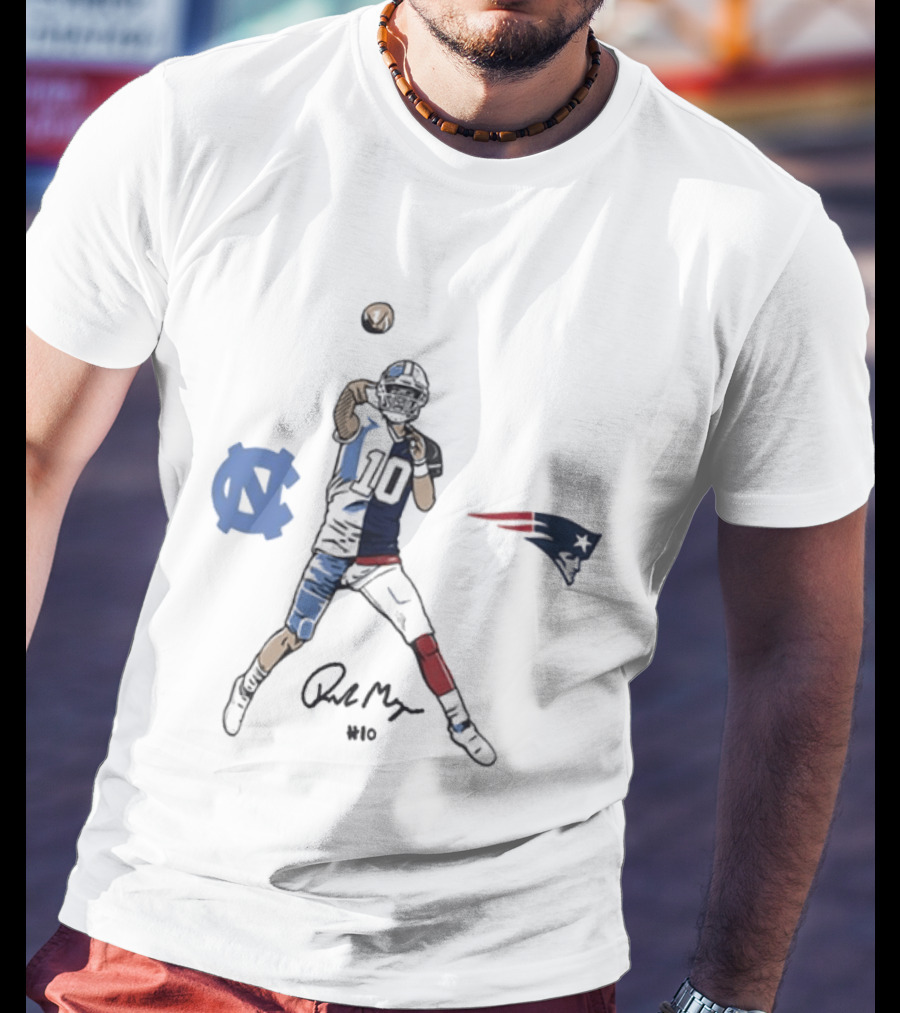 UNC Football Drake Maye Number 10 Pro Pose Legend Tar Heel Signature T-Shirt
