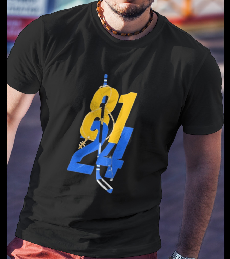 Ilya Rozanov 81 Shane Hollander 24 Hockey Stick Yellow Blue Numbers T-Shirt