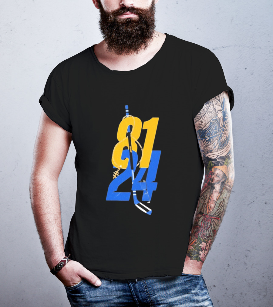 Ilya Rozanov 81 Shane Hollander 24 Hockey Stick Yellow Blue Numbers T-Shirt