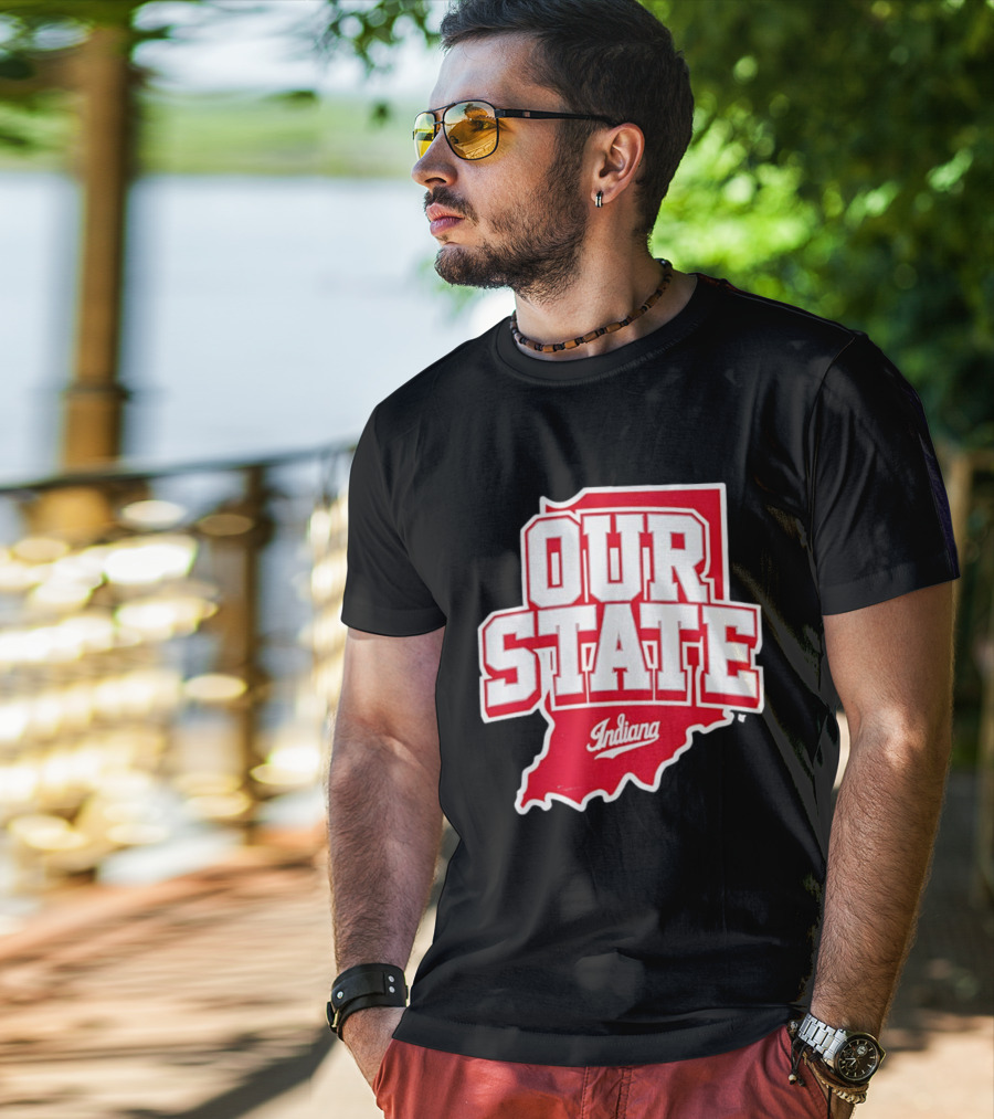 Our State Indiana Red Map College Sports Indiana T-Shirt