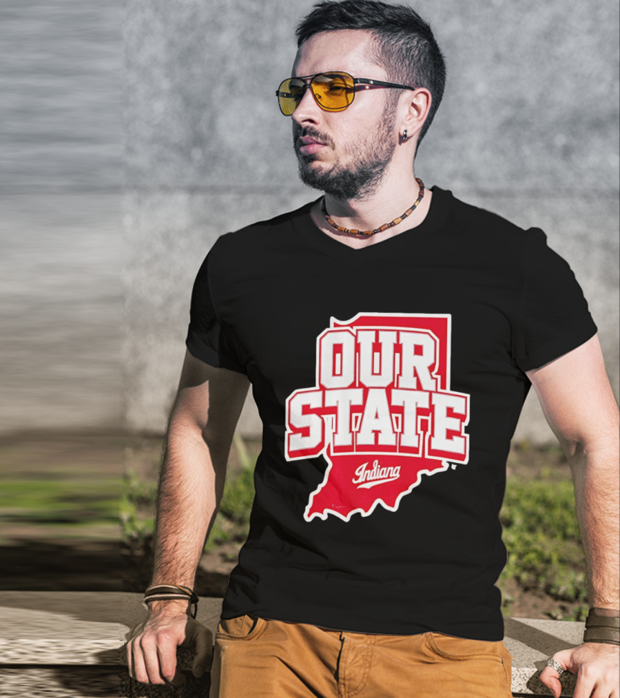 Our State Indiana Red Map College Sports Indiana T-Shirt
