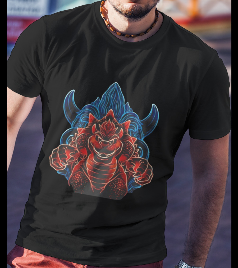 Bowser The Princess Is Not Here Bold Neon Villain Manga Style 90s Retro Gaming T-Shirt