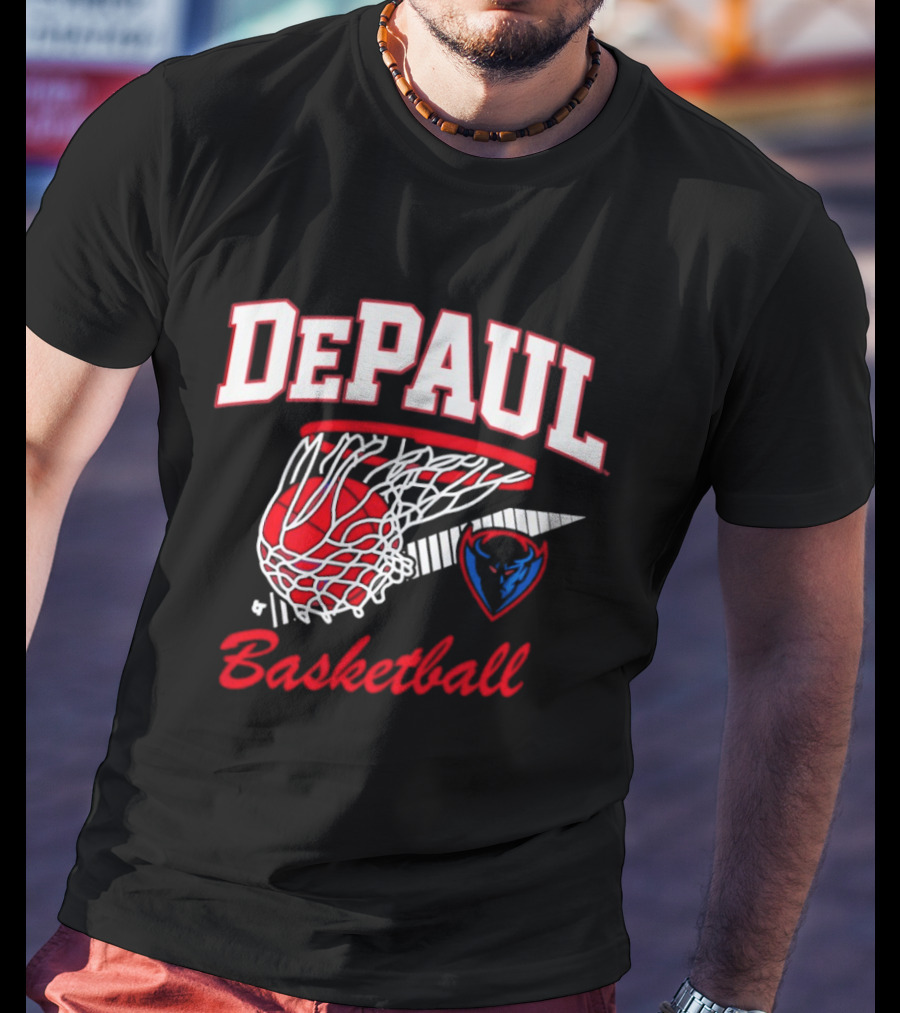 DePaul Blue Demons Basketball Hoop Throwback T-Shirt