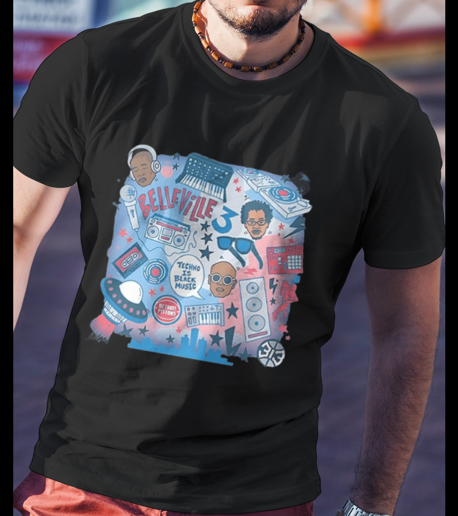 Detroit Pistons Belleville 3 Techno Is Black Music NBA Collaboration T-Shirt
