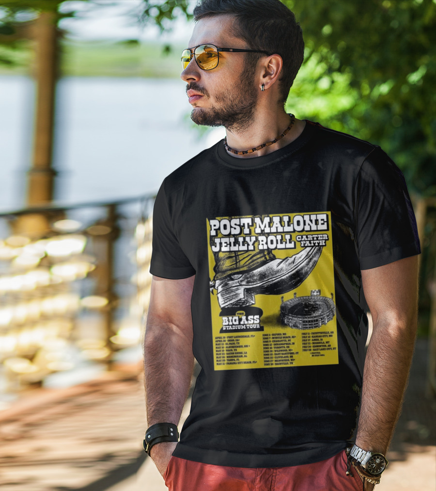 Post Malone Jelly Roll Carter Faith Big Ass Stadium Tour 2026 Limited Edition Dates And Venues T-Shirt