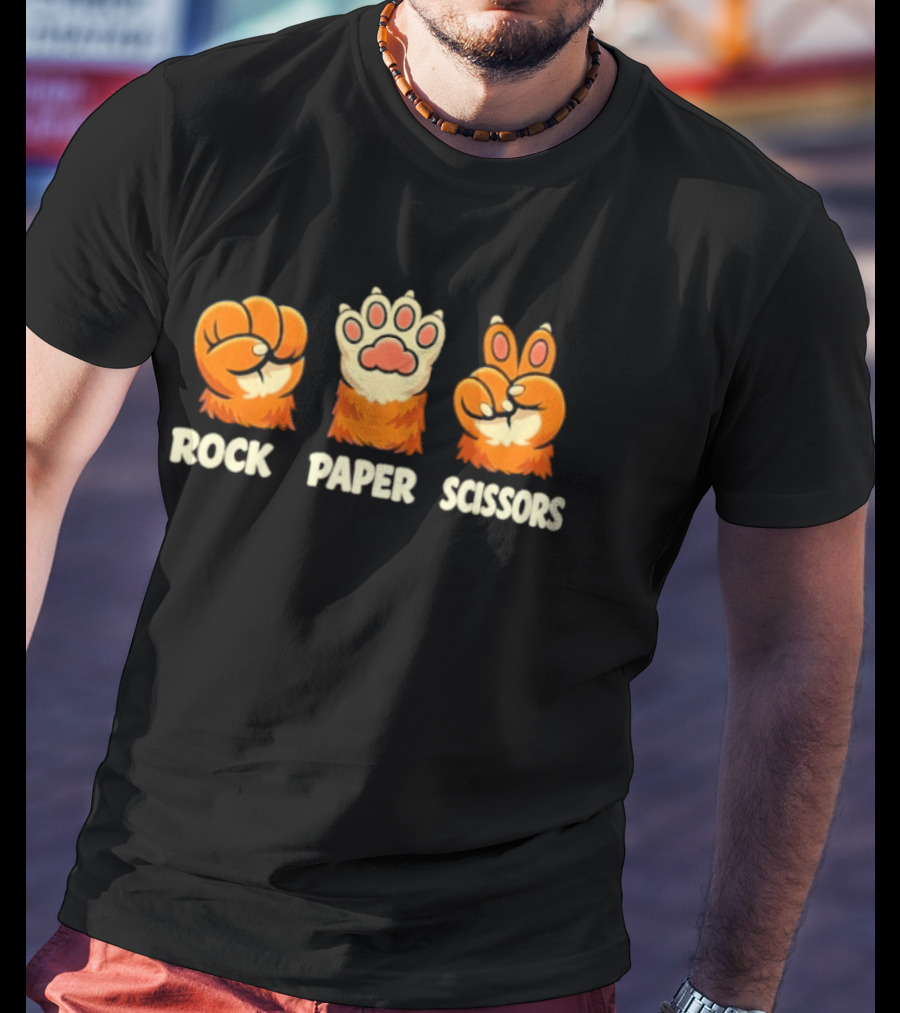 Rock Paper Scissors Cat Paw Humor Pet Lover Meme T-Shirt