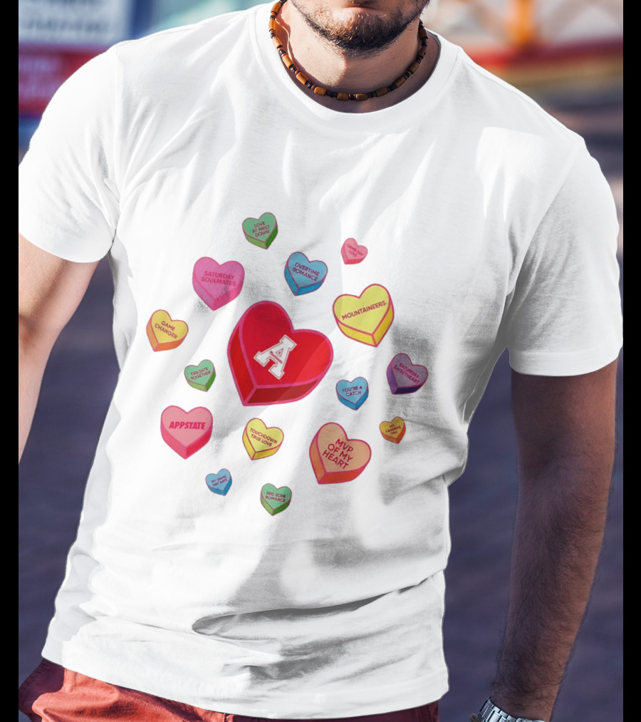 Valentine's Day Appalachian State Mountaineers Heart Candy Love Message T-Shirt