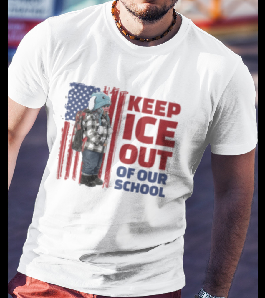 KEEP ICE OUT OF OUR SCHOOL USA Flag Blue Eagle Hat Kid Protest T-Shirt