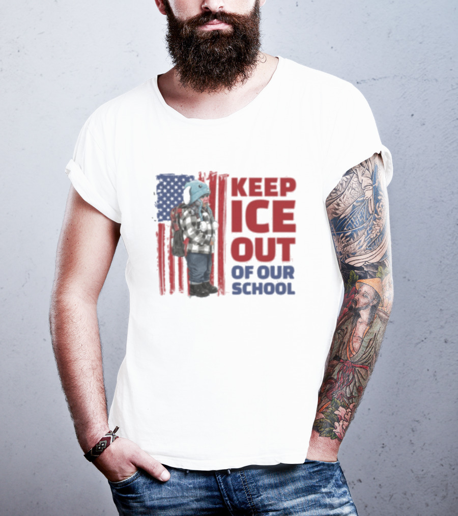 KEEP ICE OUT OF OUR SCHOOL USA Flag Blue Eagle Hat Kid Protest T-Shirt