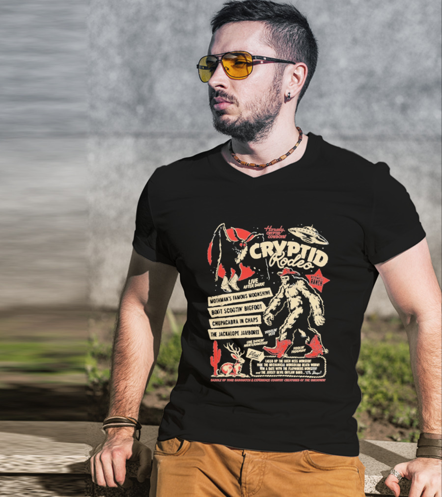 Howdy Cryptid Rodeo Yeti Sasquatch UFO Cactus Jackalope Chupacabra T-Shirt