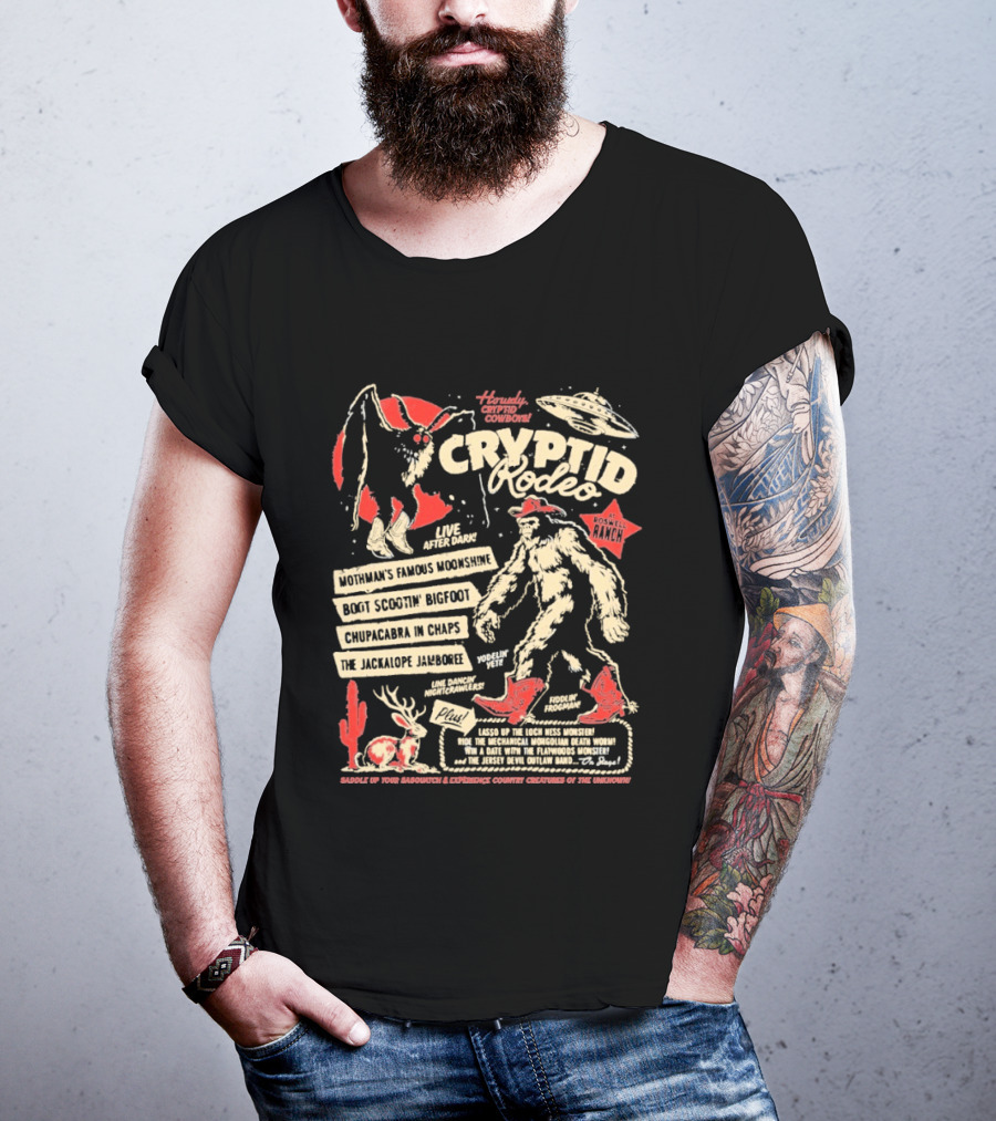 Howdy Cryptid Rodeo Yeti Sasquatch UFO Cactus Jackalope Chupacabra T-Shirt