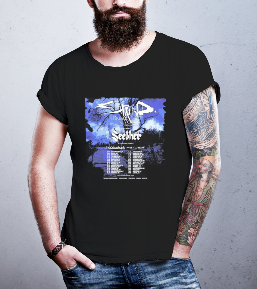 Staind Break The Cycle 25th Anniversary Tour Featuring Seether Hoobastank Hinder 2023 Dates T-Shirt