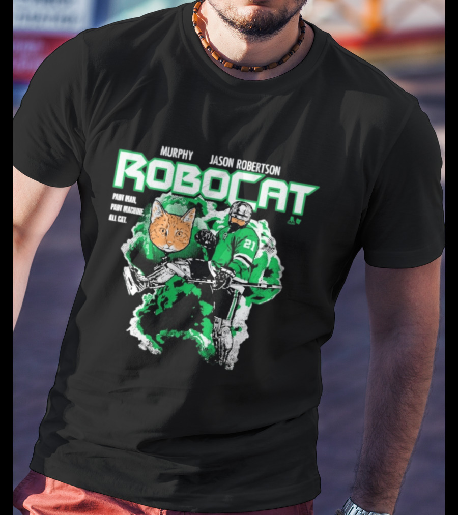 Jason Robertson RoboCat Hockey Player With Cat Head T-Shirt