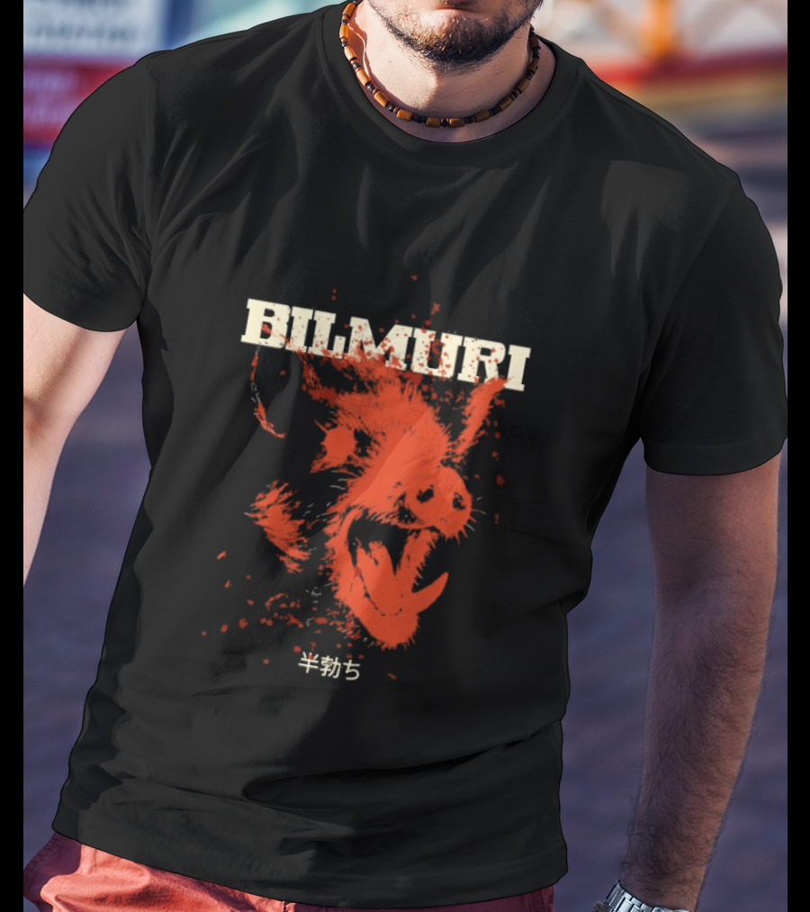 Bilmuri Splattered Hog Design With Japanese Characters T-Shirt
