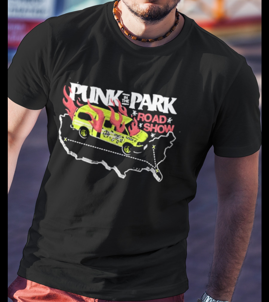 Punk In The Park Road Show 2026 Flaming Van USA Map Tour T-Shirt