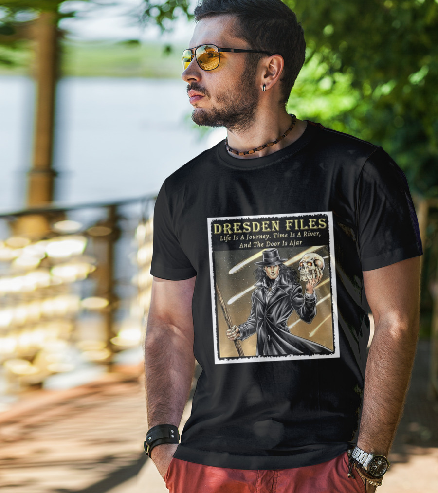 Dresden Files Life Is A Journey Time Is A River And The Door Is Ajar Harry Dresden Holding Skull T-Shirt