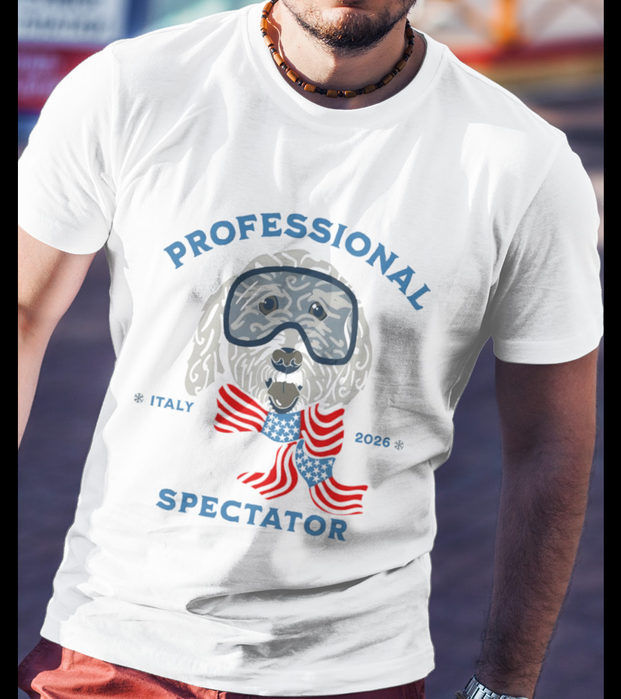 Professional Spectator Italy 2026 Winter Games Dog With Goggles And Scarf T-Shirt