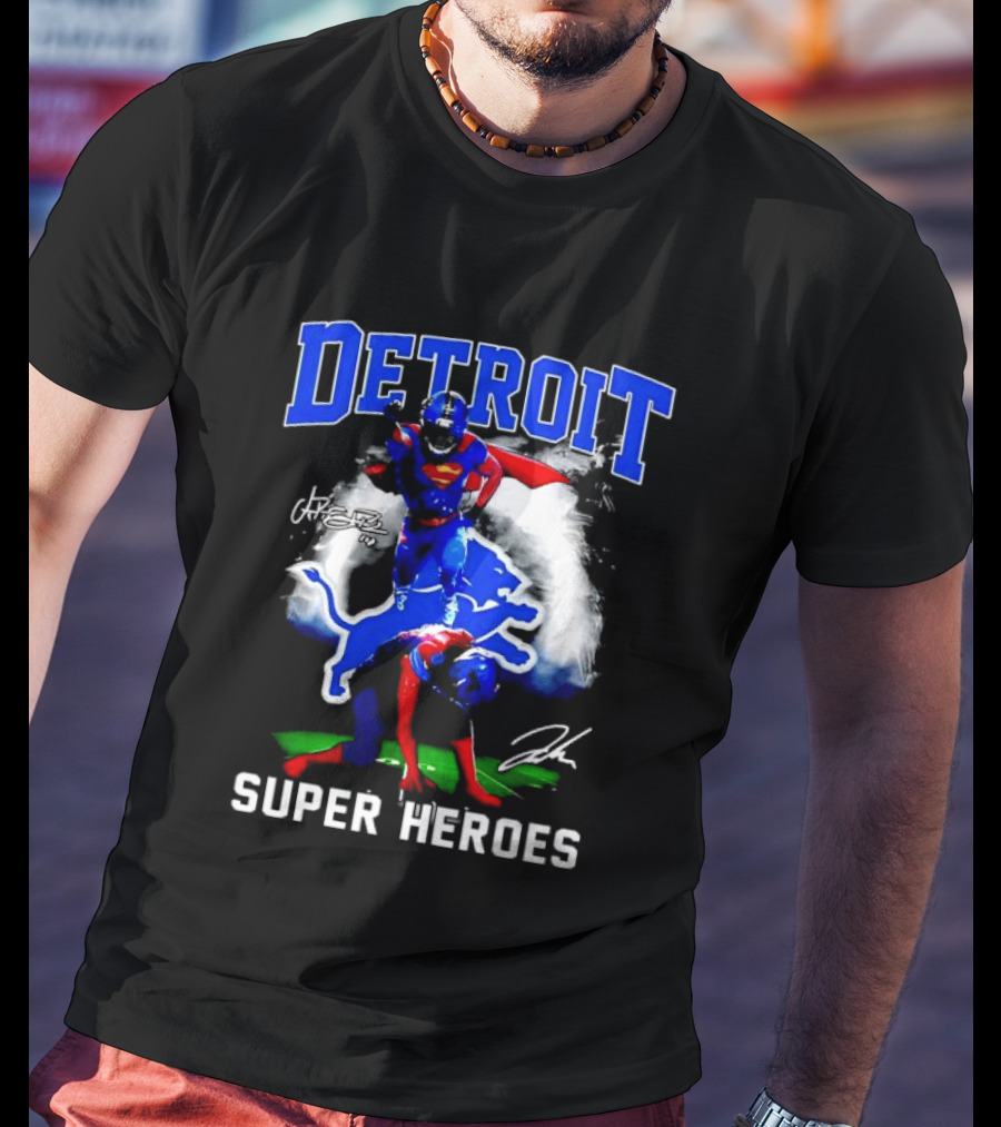 Amon Ra St. Brown Jahmyr Gibbs Superman Detroit Lions Super Heroes T-Shirt