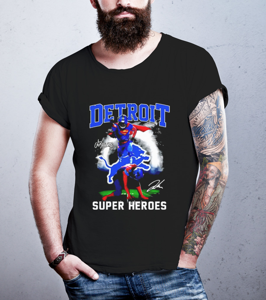 Amon Ra St. Brown Jahmyr Gibbs Superman Detroit Lions Super Heroes T-Shirt