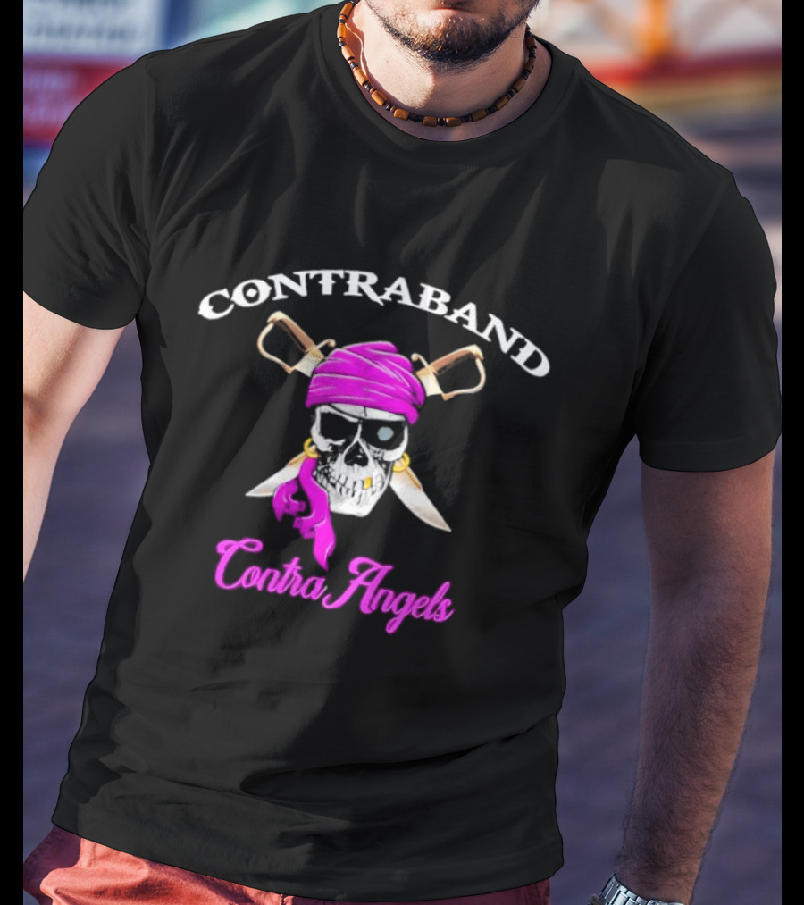 Contraband ContraAngels Skull Pirate Bandana And Swords T-Shirt